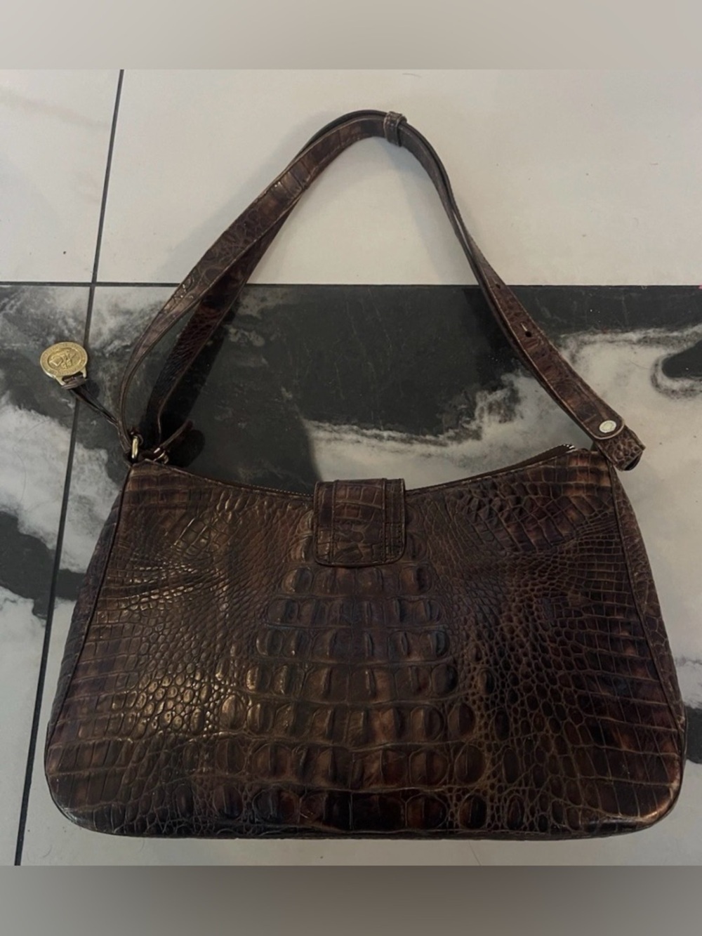 Brahmin Dark Brown Croc-Embossed Leather Shoulder Bag - Picture 6 of 10
